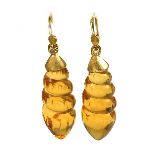 De Buman 37.32ctw Genuine Citrine & Diamond Solid 18K Yellow Gold Earrings