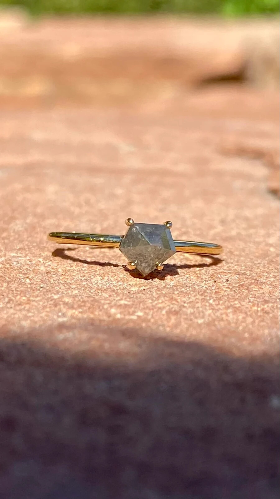 Pentagon Salt and Pepper Diamond Ring Handmade 14K Gold Anniversary Geometric