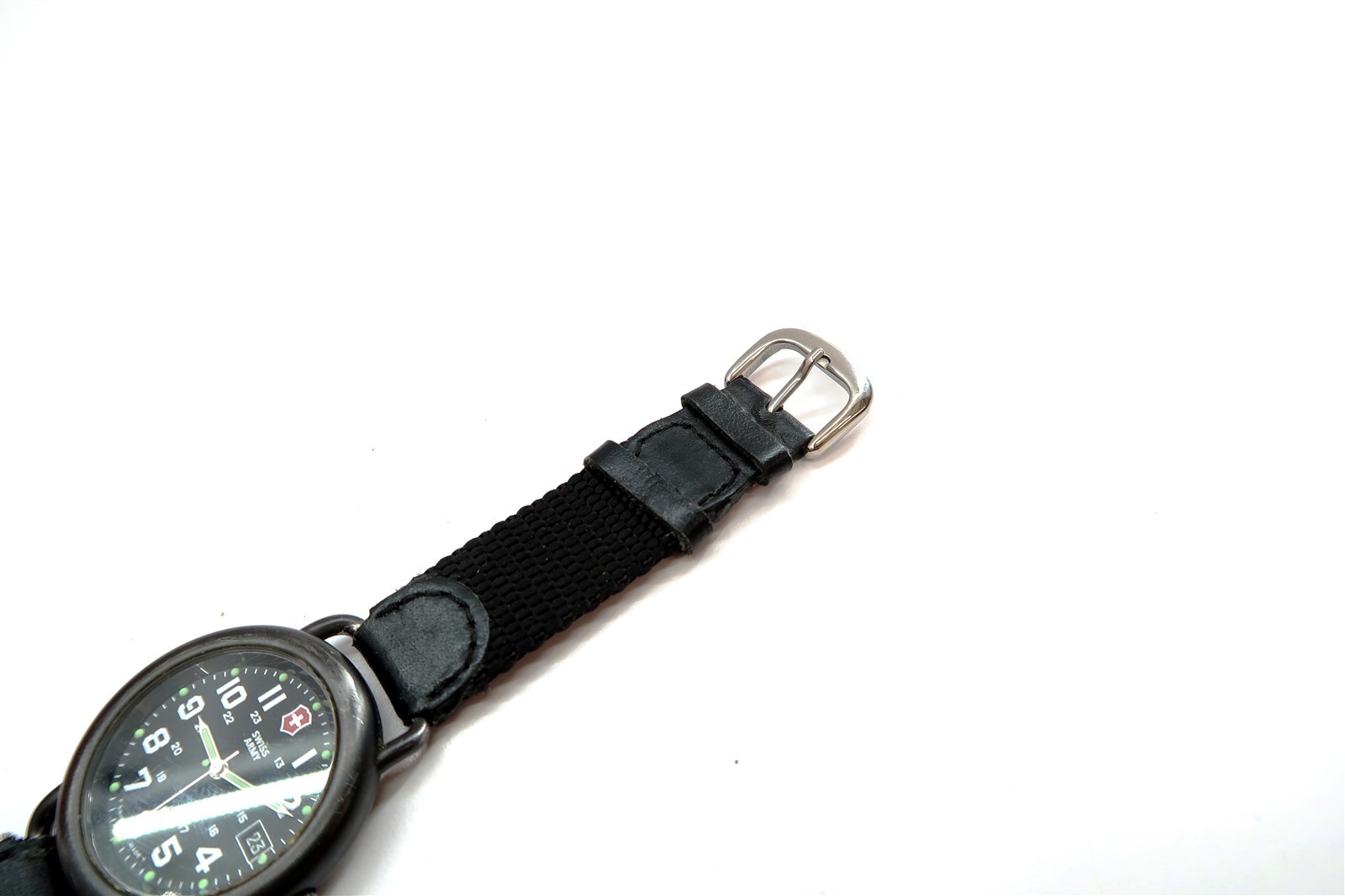 SWISS ARMY Mens Quartz Date Watch 37mm Black WORKS NEW BATTERY ~ CROWN ISSUE