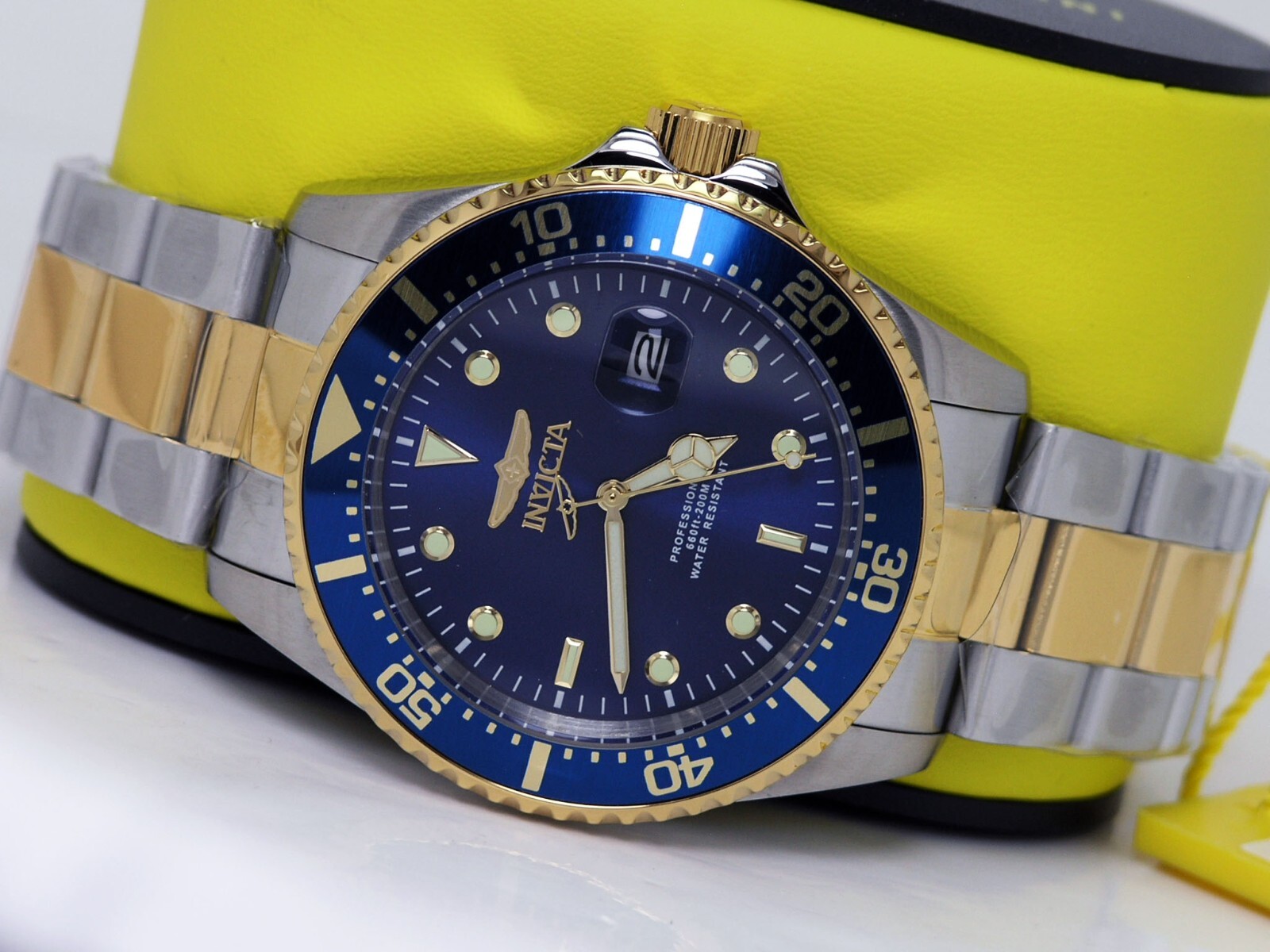 NEW INVICTA 22058 PRO DIVER COIN EDGE BLUE WATCH TU TONE STAINLESS STEEL 43MM
