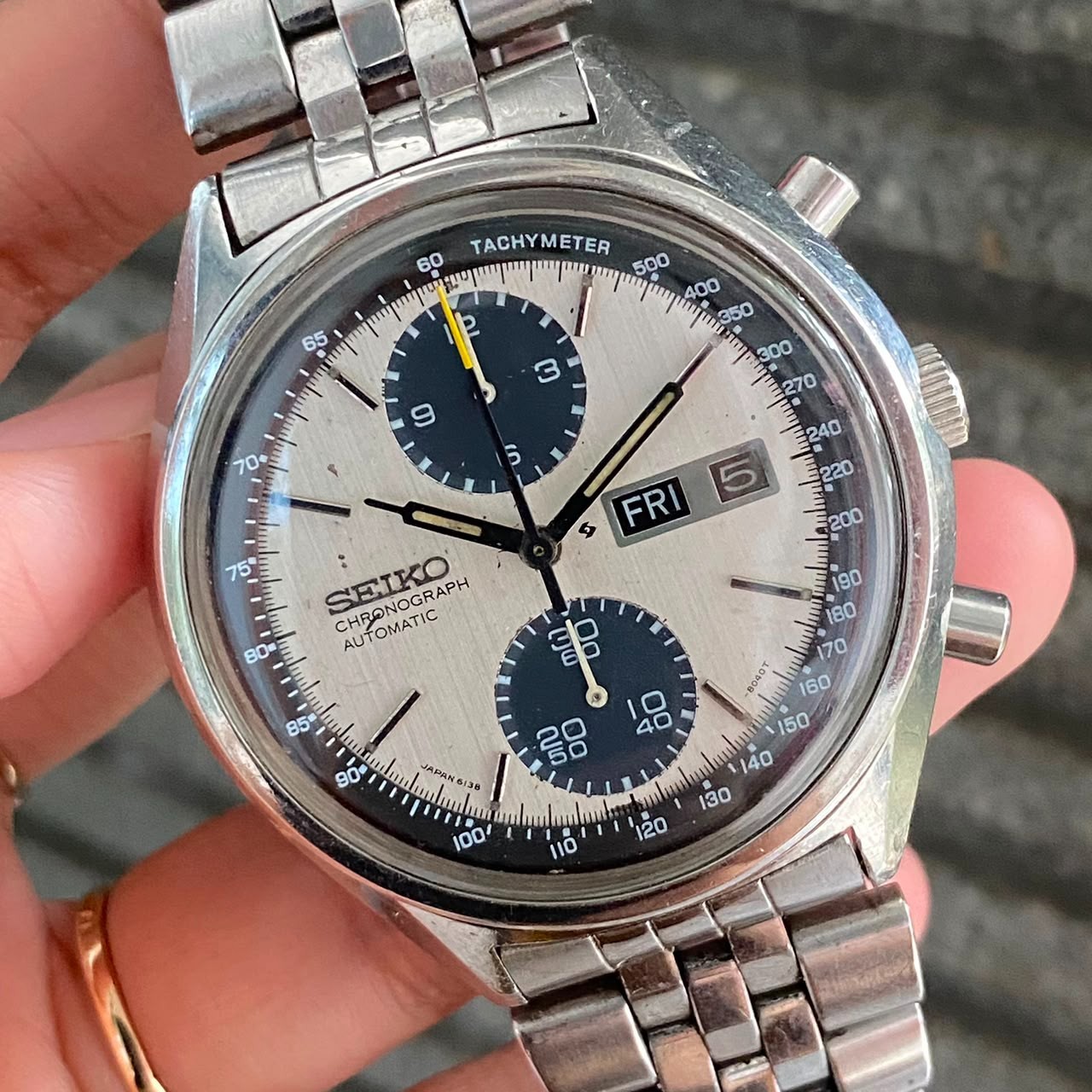 Rare Seiko Panda Chronograph Automatic 6138-8020 White Black Dial Watch Vintage