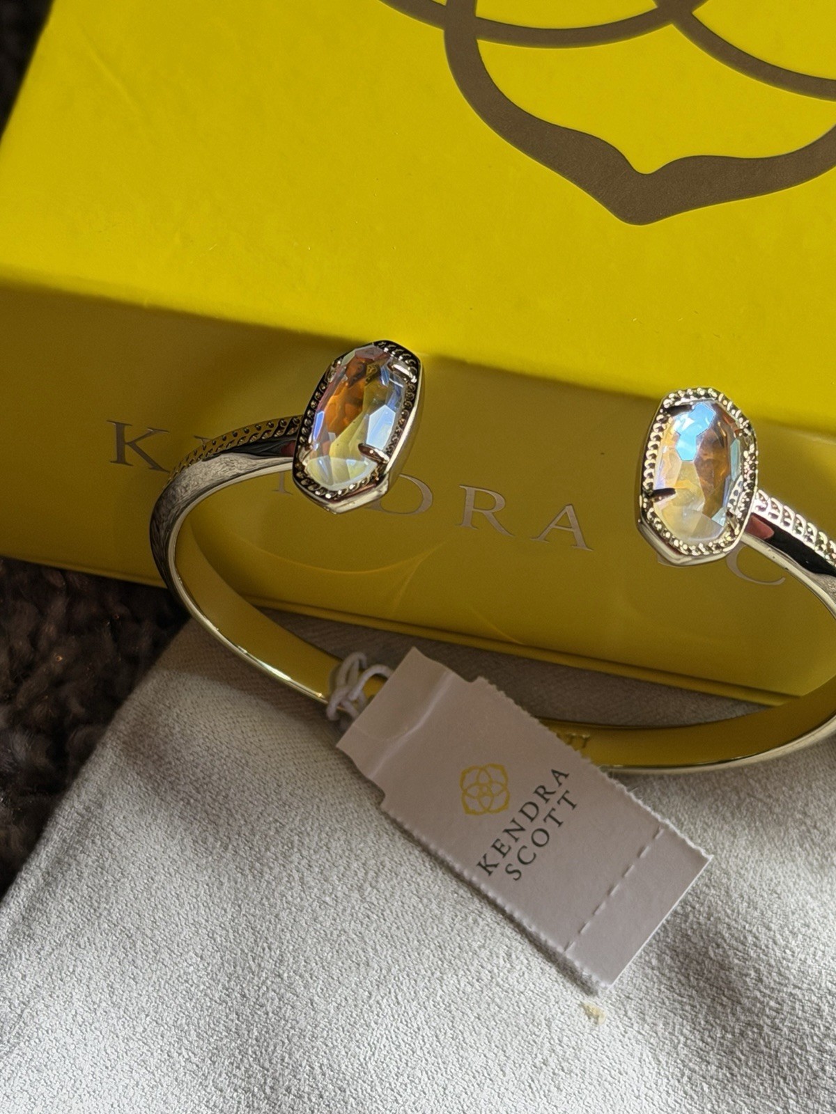 Kendra Scott Gold Tone Adjustable Cuff Bracelet w/ 2 Oval Crystal End Stones