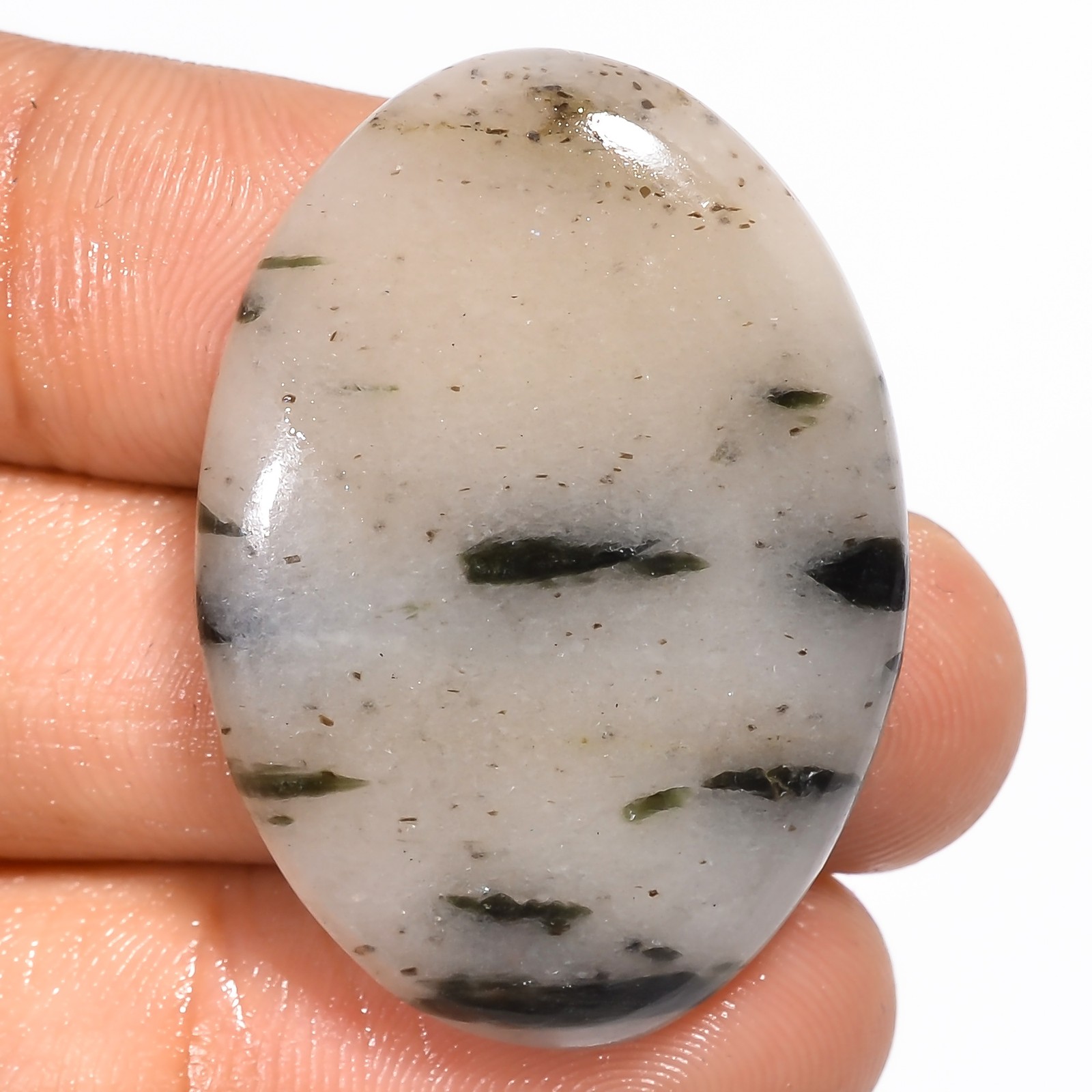 Natural Black Dot Tourmaline Oval Cabochon Gemstone 49 Ct. 35X25X6 mm A-10348