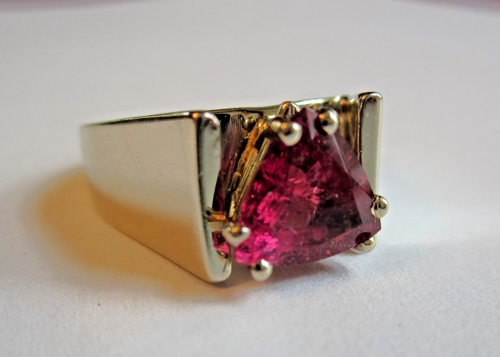 Natural 2.29 Ct Pink Tourmaline, 14 Kt White Gold Cathedral Mounting, Wt. 9.7 gm