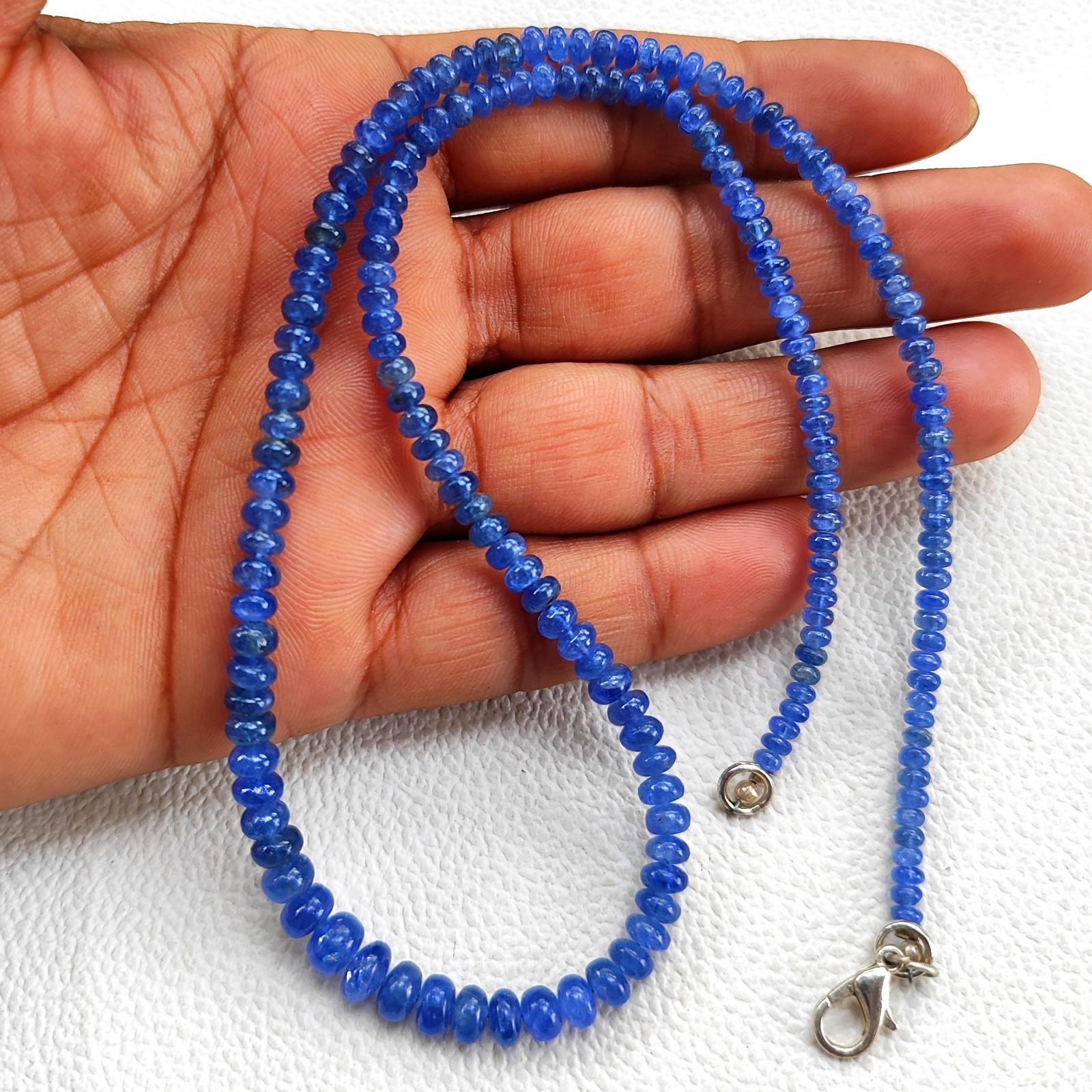 Natural Myanmar Sapphire 3-6.5mm Smooth Rondelle Beads 18″ Gemstone Necklace