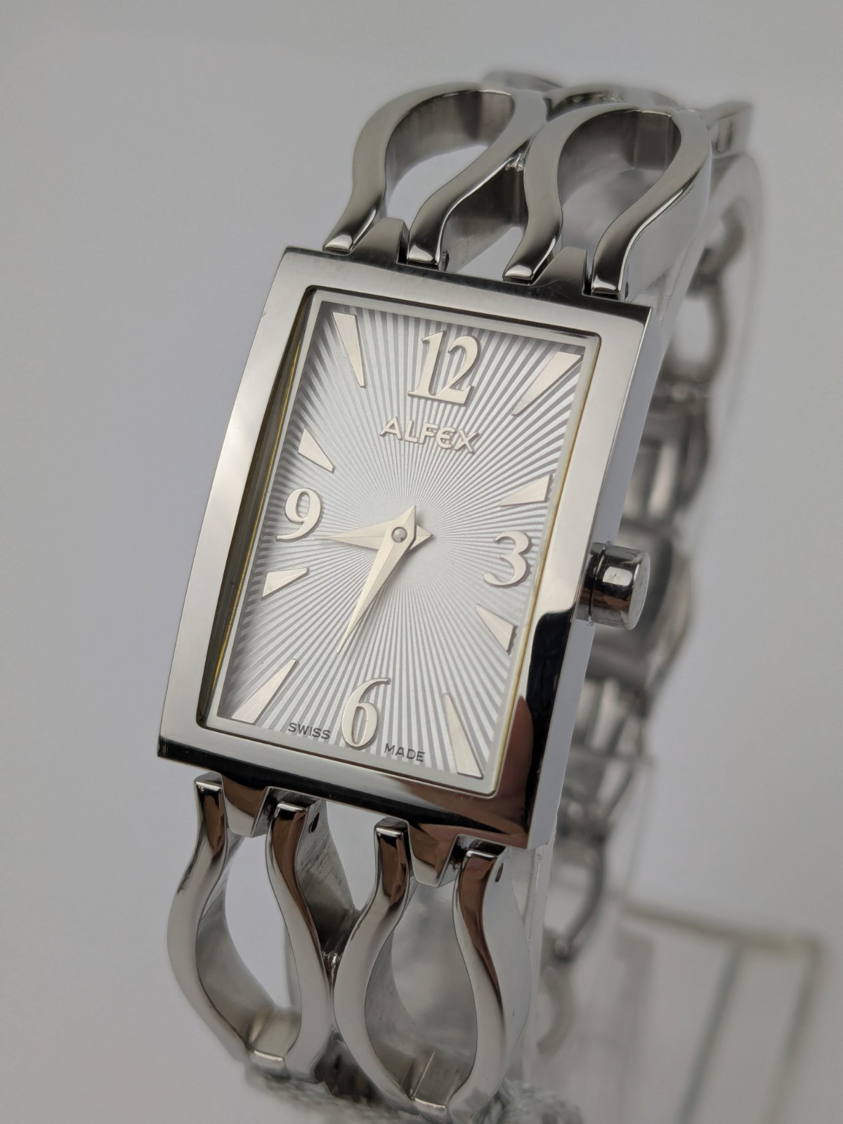 Vtg UNTESTED NOS Alfex Rectangular Women’s Quartz Tank Watch 19mm Silver Tone