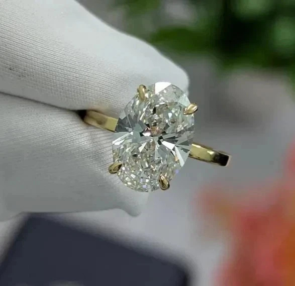Lab-Created 3.20 Ct Oval White Moissanite Wedding Ring 14K Yellow Gold Plated