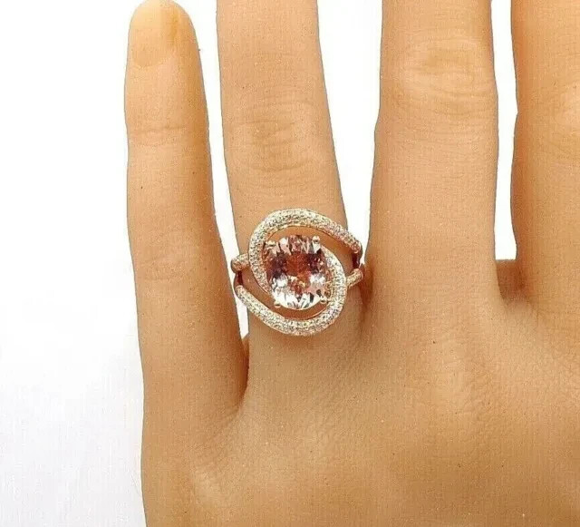 2.5Ct Oval Lab Created Morganite Women’s Unique Band Ring 14k Rose Gold Plated
