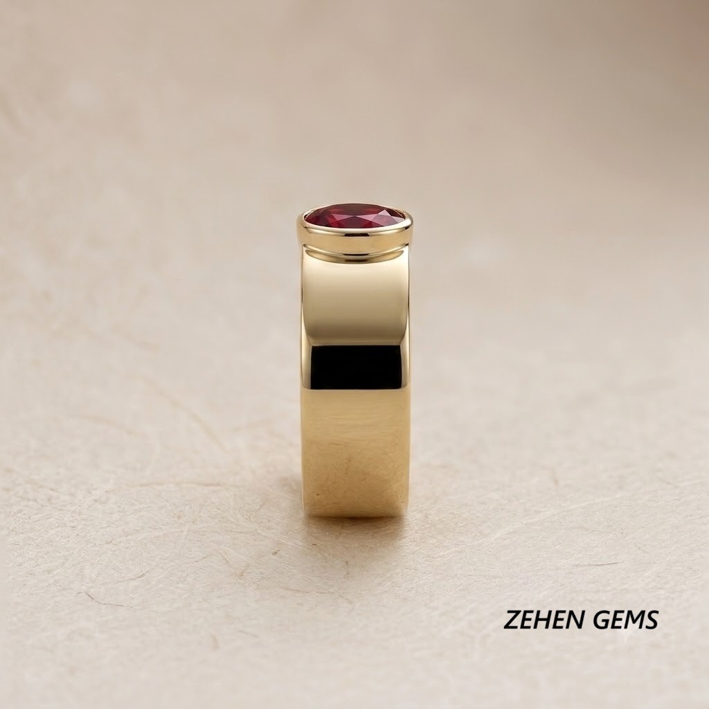 Men’s Lab Created Ruby Ring Sterling Silver Yellow Gold Plated Oval Ruby Sign