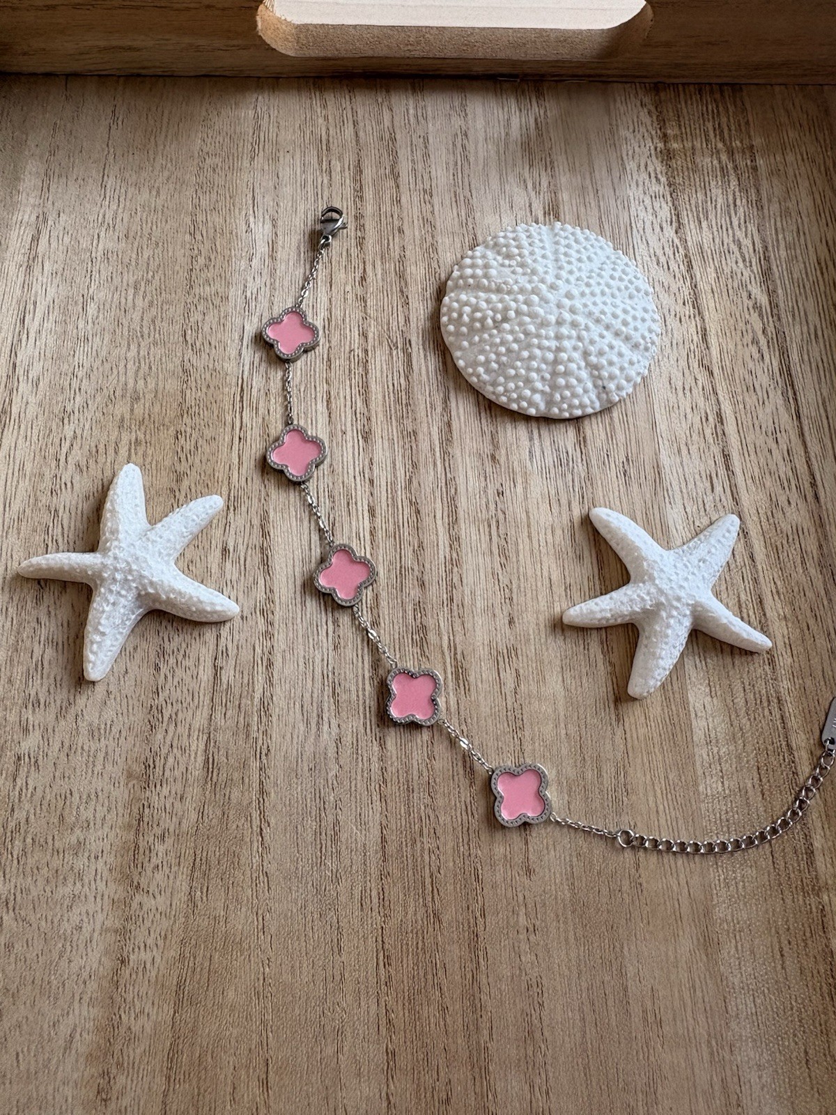 Pink And Silver Stainless Steel Bracelet Flower Design New
