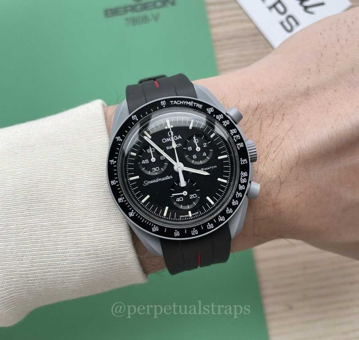 BLACK RED ACCENT – RUBBER WATCH STRAP for Omega X Swatch Speedmaster MoonSwatch