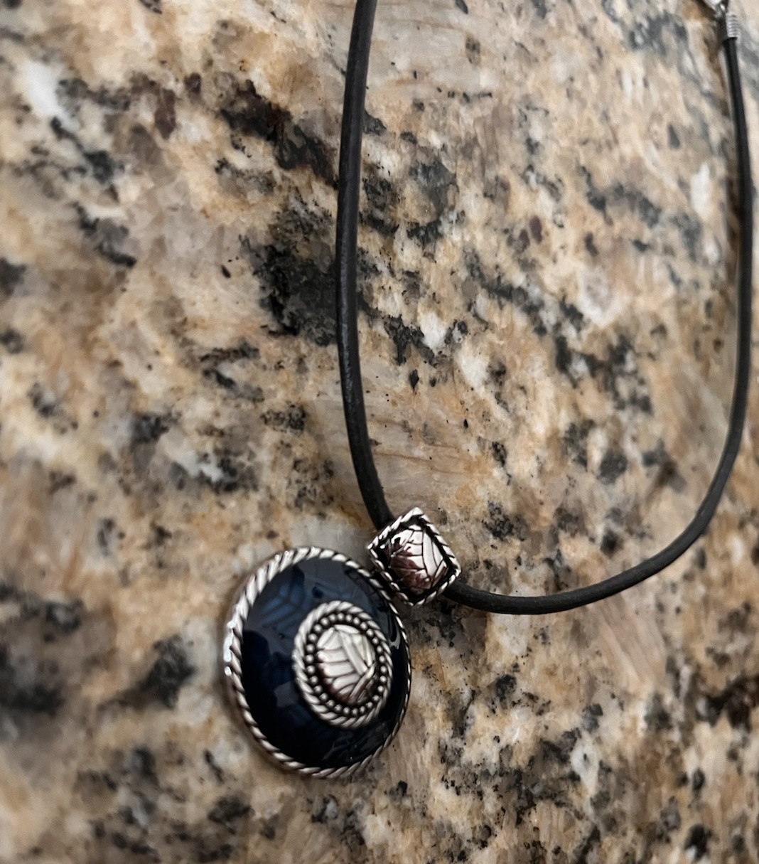 Lia Sofia Regatta Deep Blue Silver Enamel Leather Cord Pendant Necklace NWT
