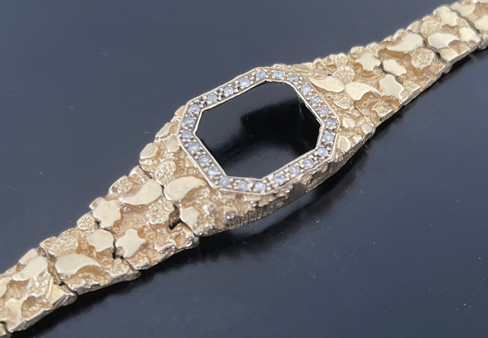 14K Solid Yellow Gold Watch Band Case with Diamonds for Seiko Watch 6.5” 27.7g