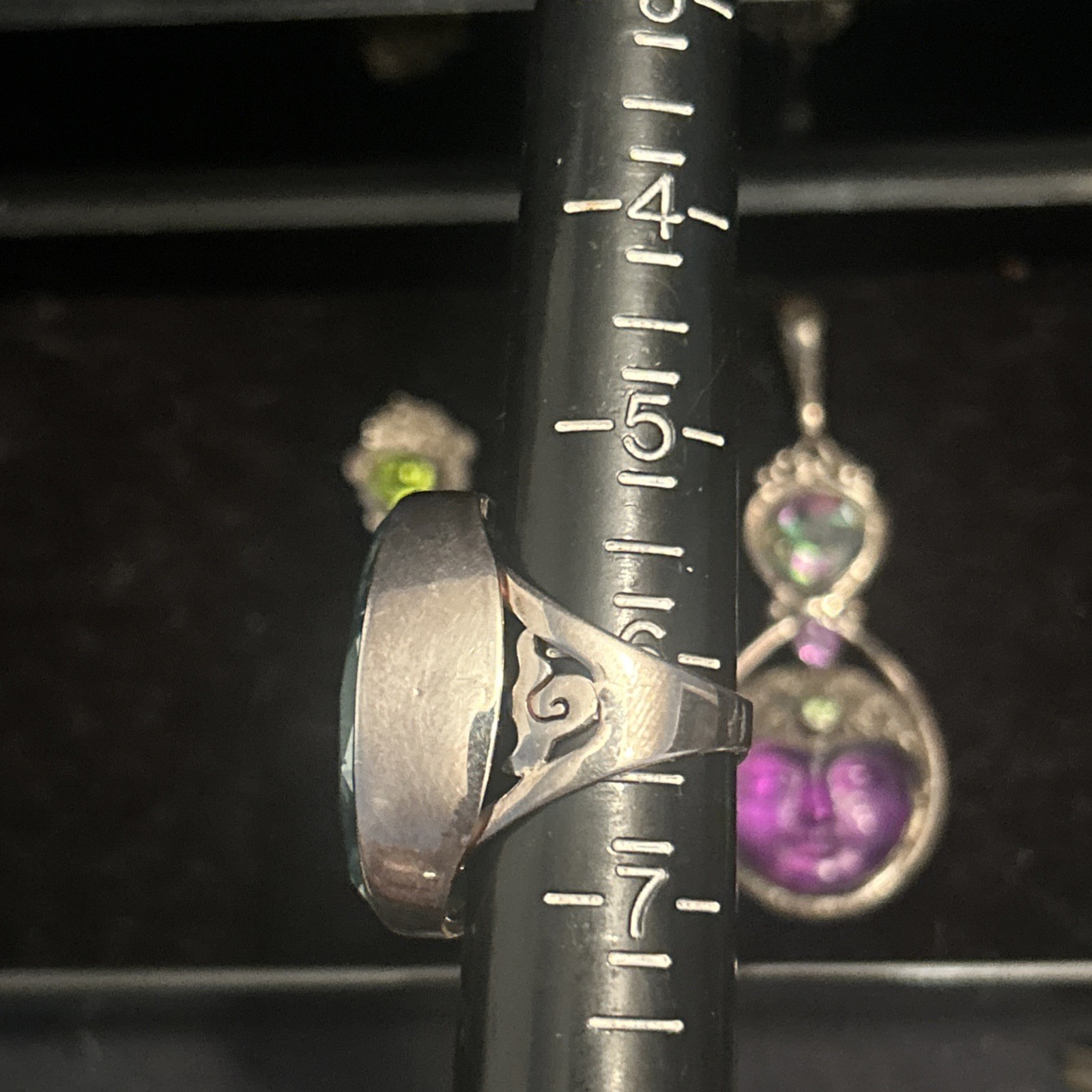 ALL SAJEN Sterling 925 Carved Amethyst Moon Face Pendant Jade Mystic Topaz WOW!