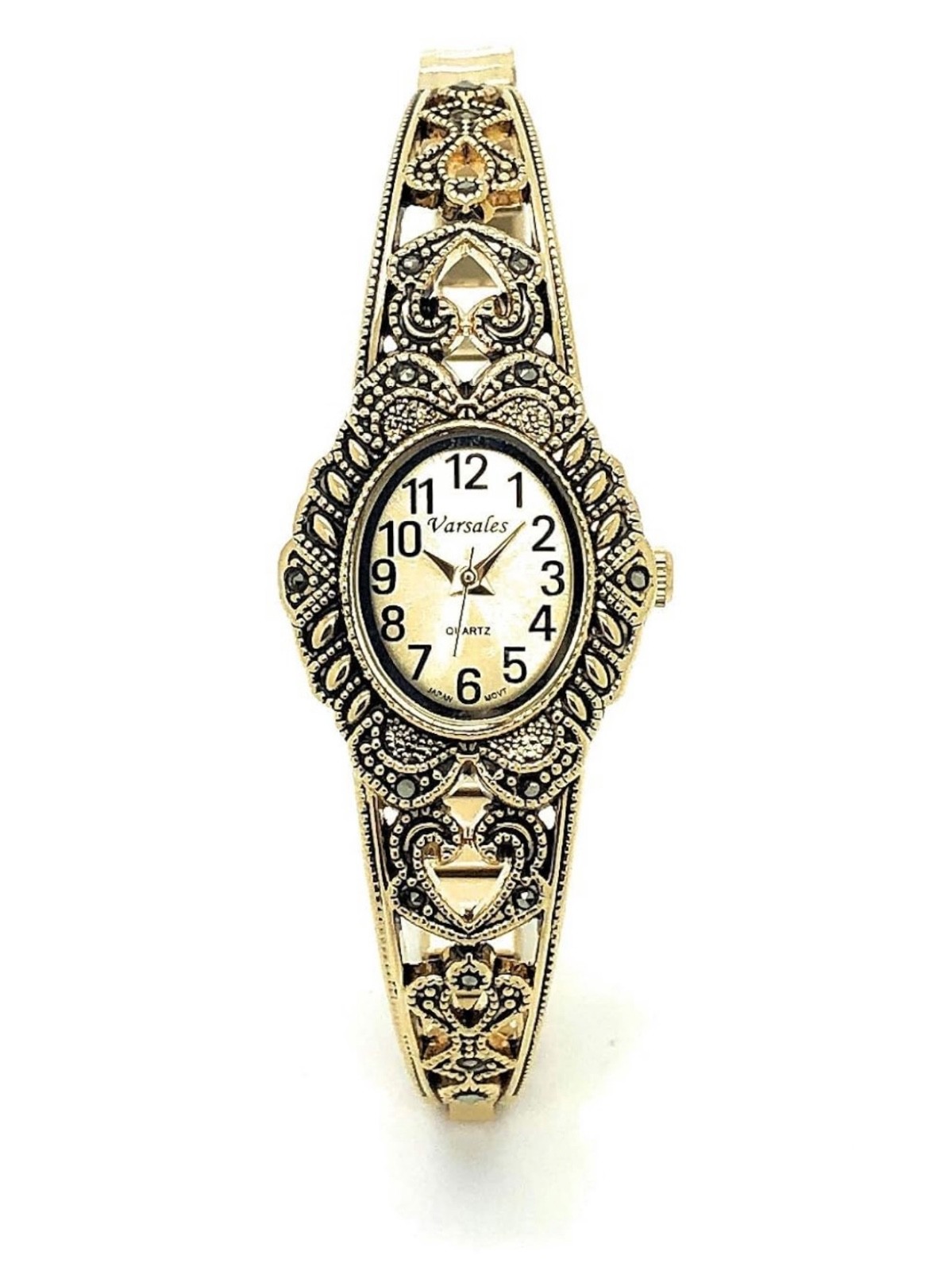 Varsales Ladies Elegant Oval Marcasite Stretch Elastic Band Fashion Watch