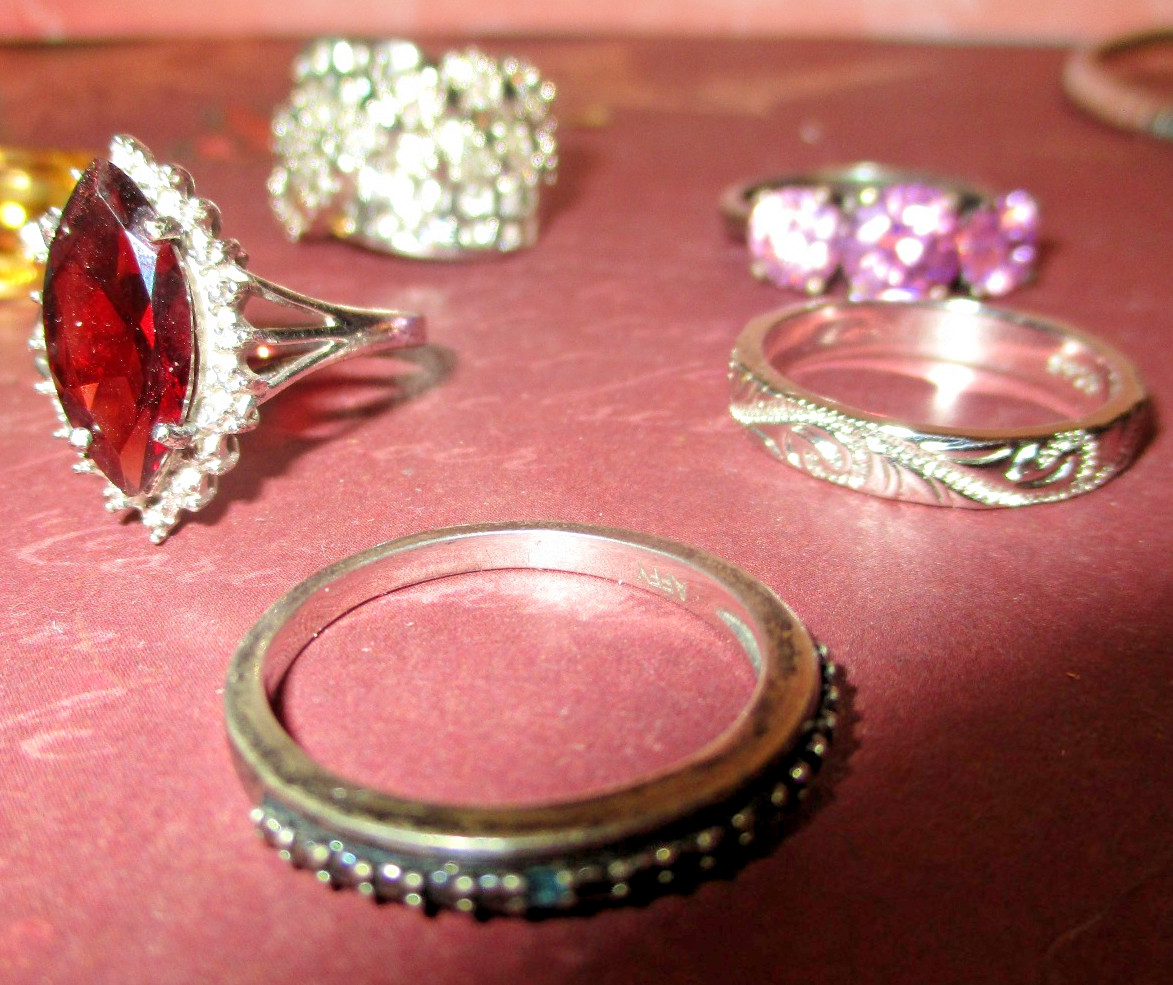 Beautiful Sterling Silver Rings Lot Of 7 Multi Colored Stones Marked .925
