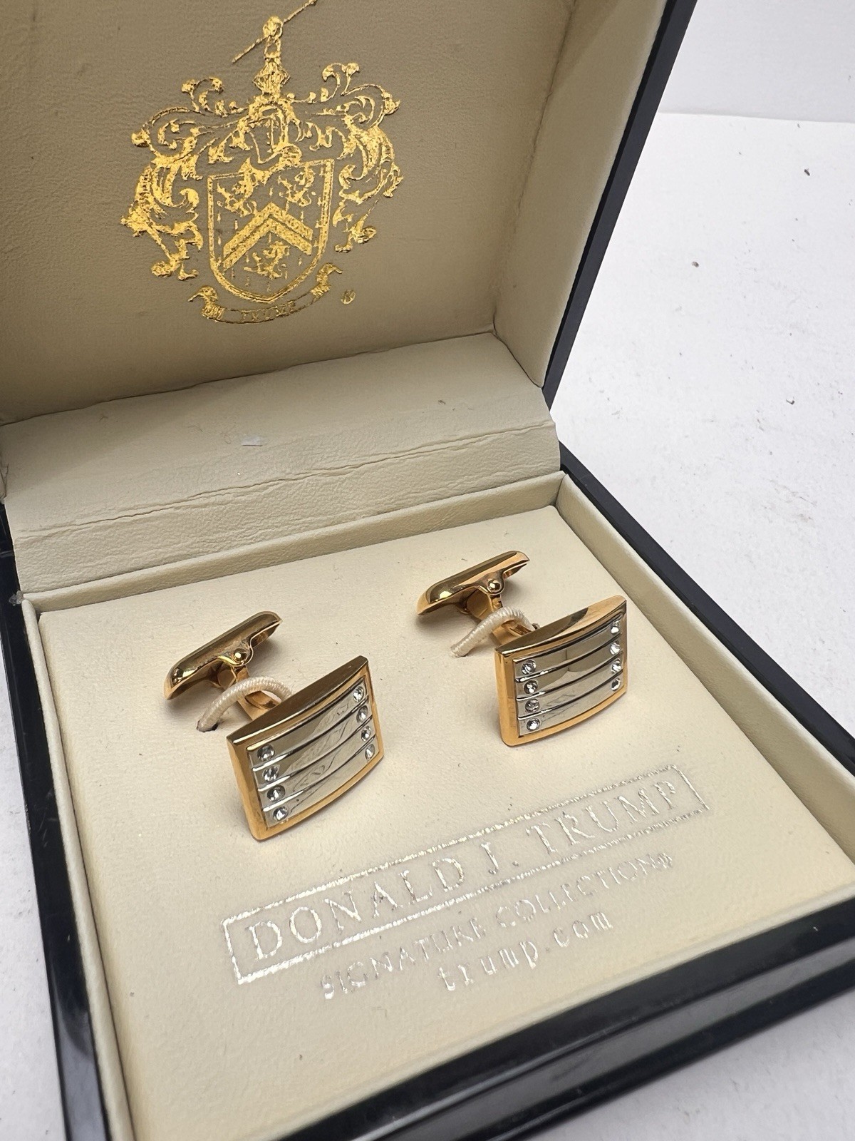 Donald Trump Signature Collection Banded Gold/Silver-Tone Face CZ Cufflinks