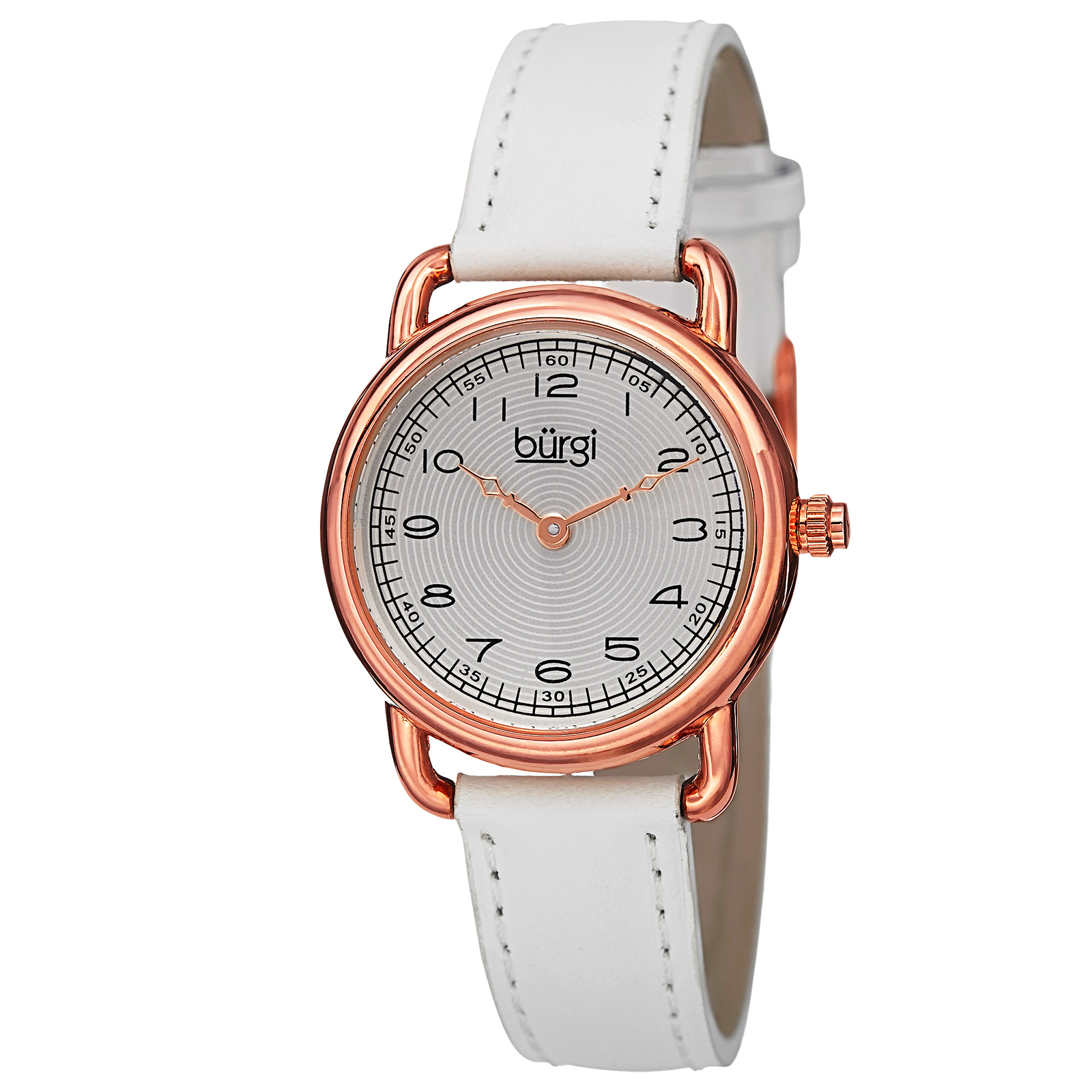 New Women’s Burgi BUR121WTR Classic Easy-to-Read White Genuine Leather Watch