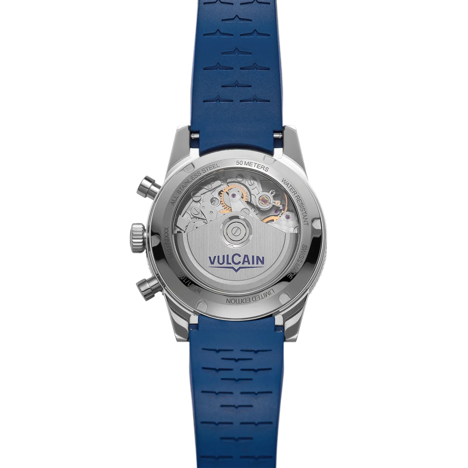 Vulcain Skindiver Chronograph Blue Automatic Watch Rubber Strap 39.7mm LE