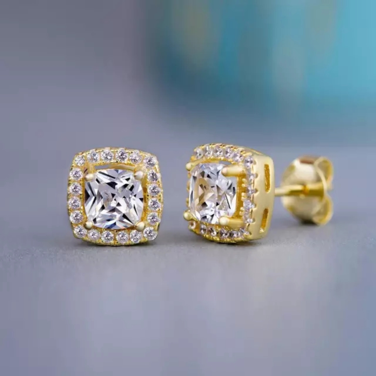 2 Pair Gold Plated Stud Earrings With Cubic Zirconia Hip Hop Jewelry Unisex, Men