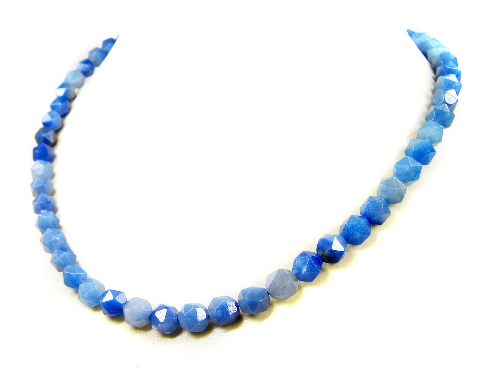 Fine Cut Blue Quartz Round Hexagon Cross Cut Gemstone Necklace