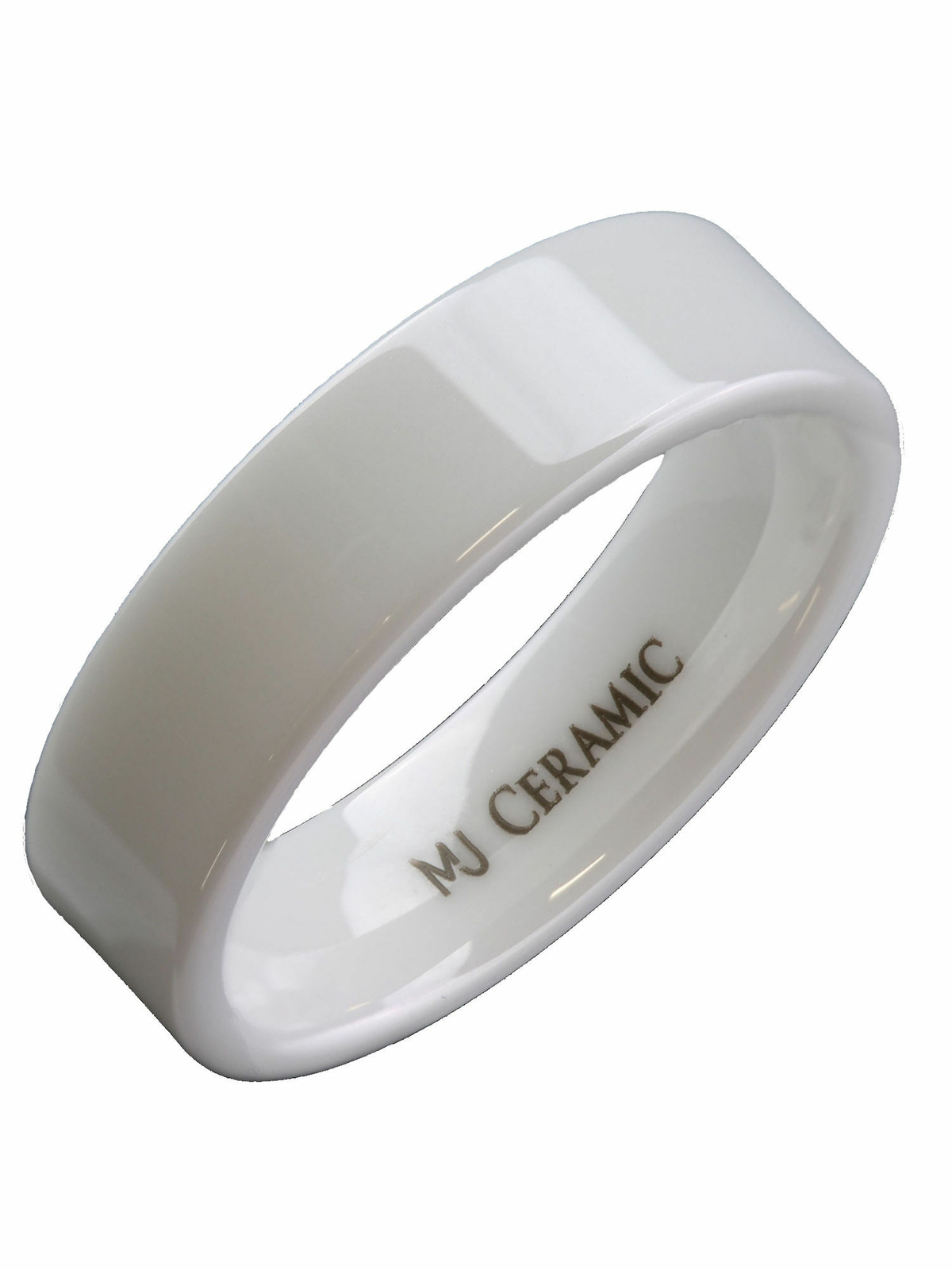 White or Black Ceramic 4, 6, 8 or 10mm Wedding Band Flat Pipe Cut Polished Ring
