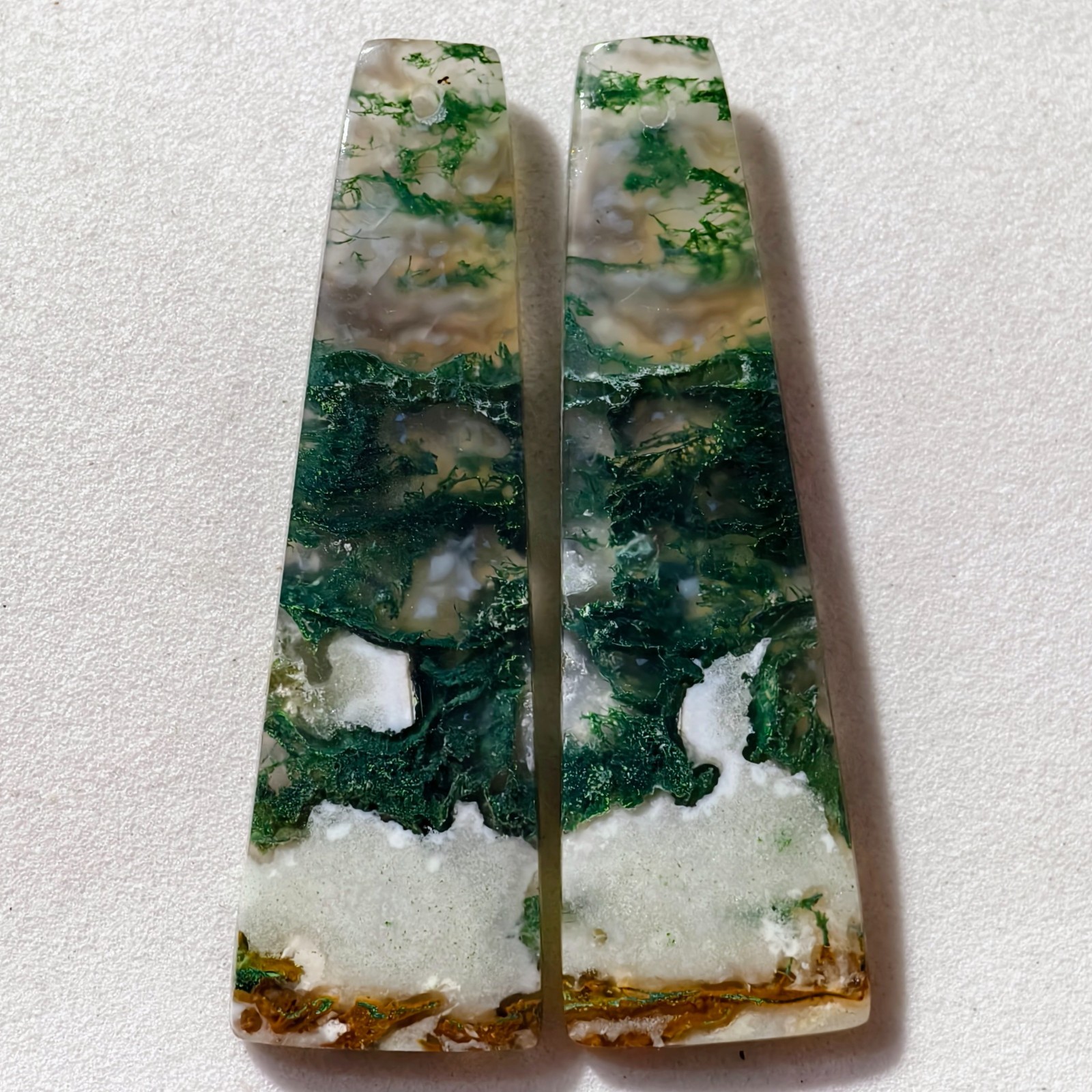 39 Cts Natural Moss Agate Drilled Match Pair Cabochon Gemstone 45.3 X 13.7 MM