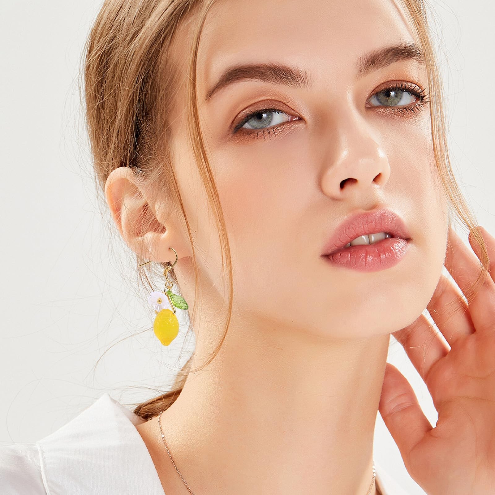 Lemon Dangle Earrings, Resin Yellow Hoop Earrings Dainty 3.5cm, yellow