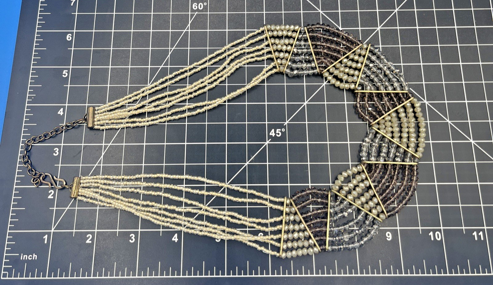 Vintage Multi-Strand Crystal Bib Necklace Gold Bronze Geometric Statement
