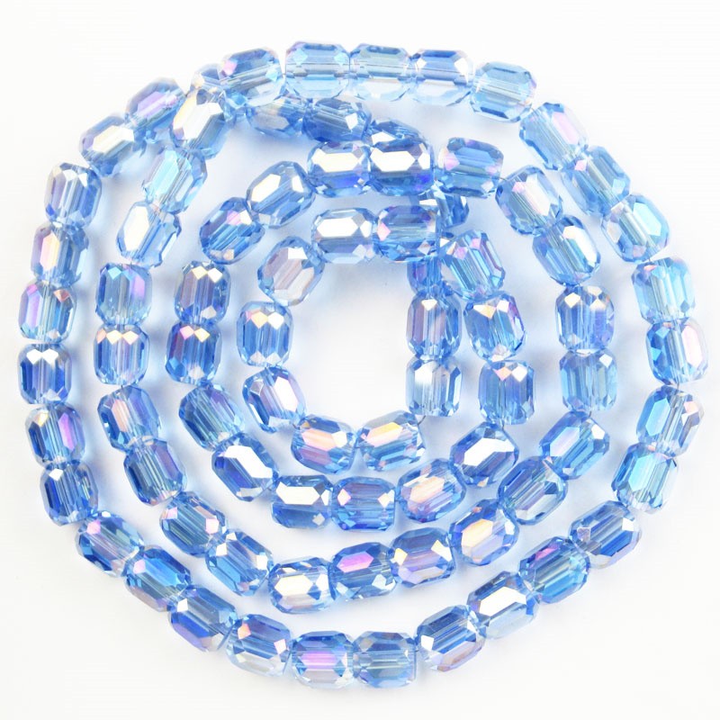 1Strand 8x7mm Faceted Blue Crystal Column Loose Bead 24inch SJTZ24