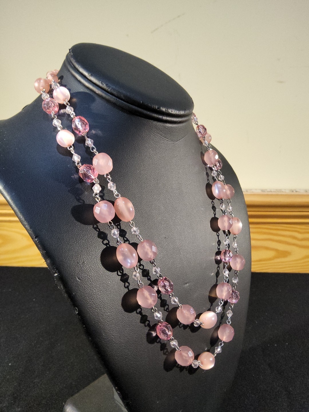 Robert Rose Pink Translucent & Facetted Graduated Beads Necklace Double Strand