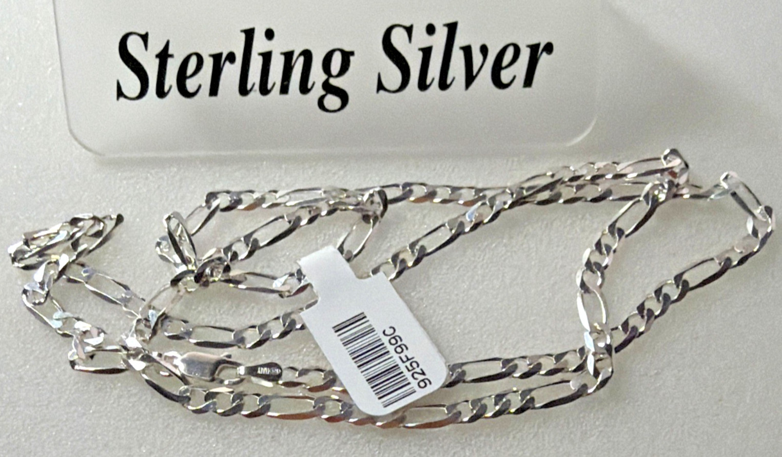 925 Sterling Silver Solid Italy Figaro LinkChain 9.9grams 3.9mm 22” Necklace NWT