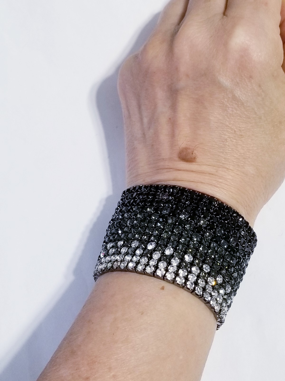 Black Rhinestone Stretch Bracelet Statement Pageant Drag Queen Jewelry Prom