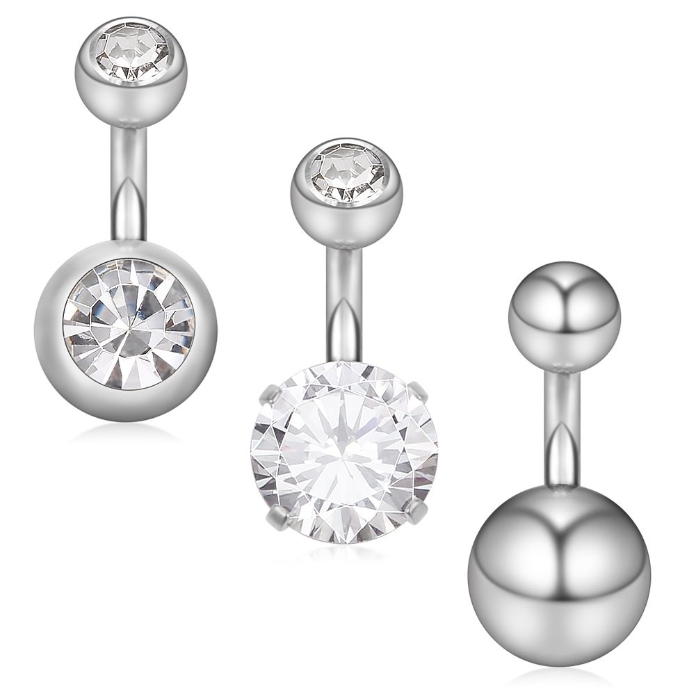Ruifan 3PCS 14G 6mm 1/4 Inch 316L Surgical Steel Clear CZ Short Belly Earring…