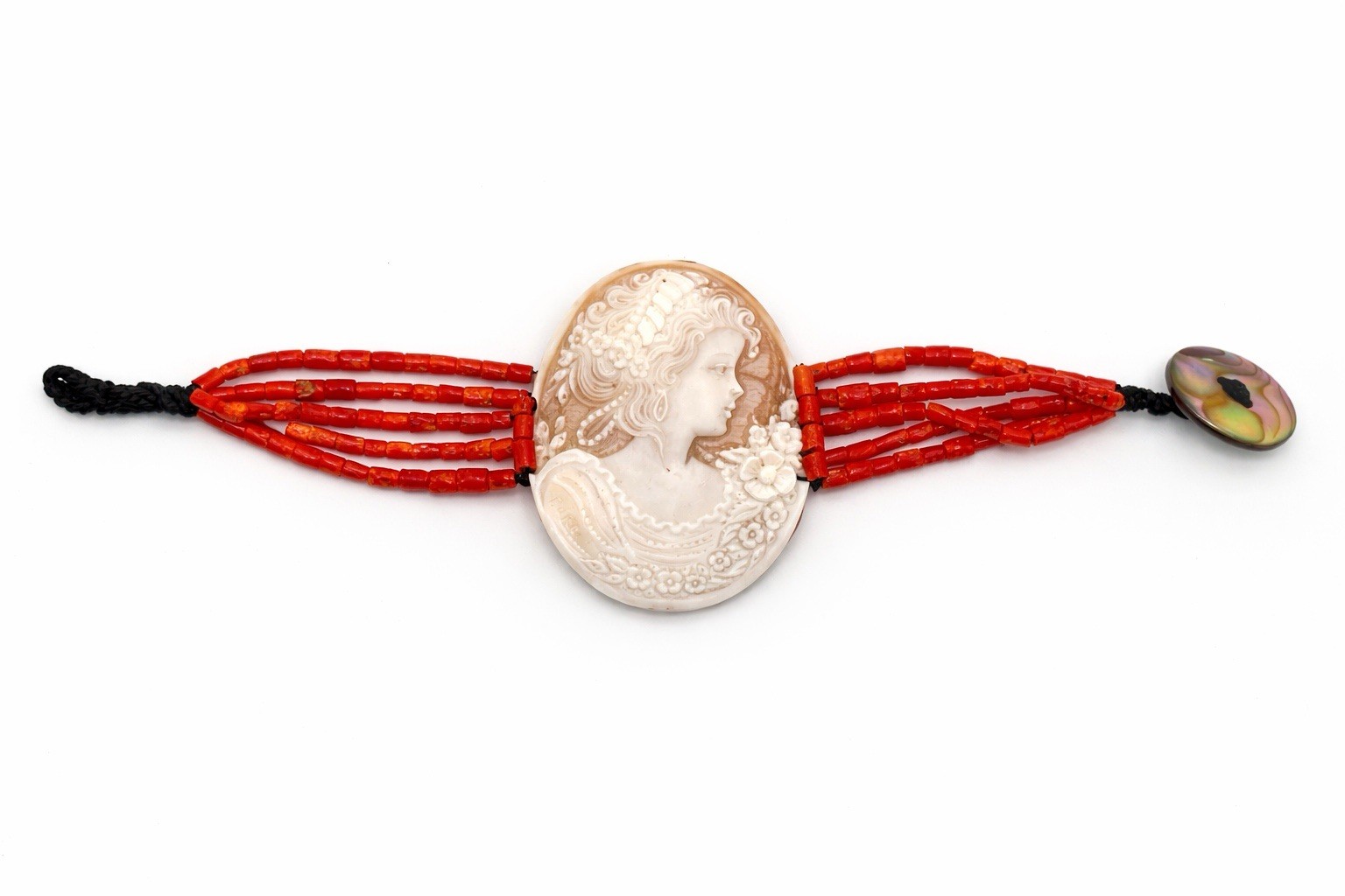 Mediterranean Red Coral Bracelet 4mm Sardonic Cameo 17cm Torre del Greco