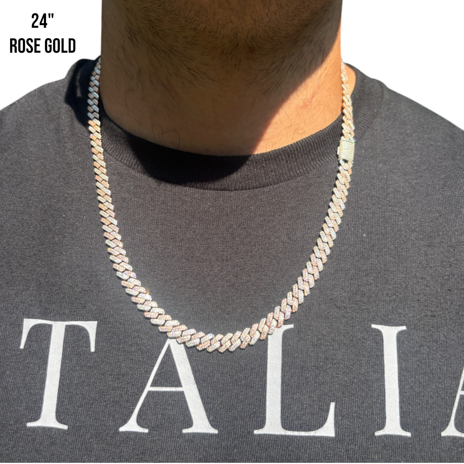 8mm Moissanite Cuban Prong Chain – 925 Sterling Silver or 14k Gold/Rose/Black