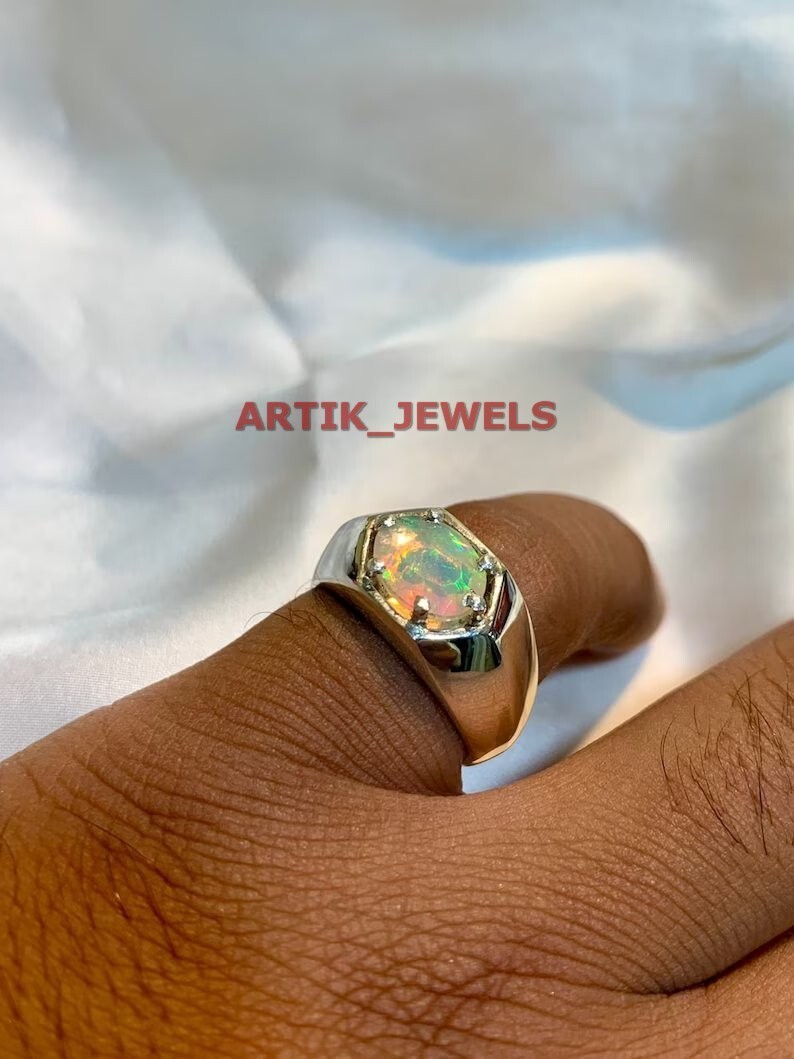 Natural Fire Opal Gemstone with 925 Sterling Silver Ring for Mens #195
