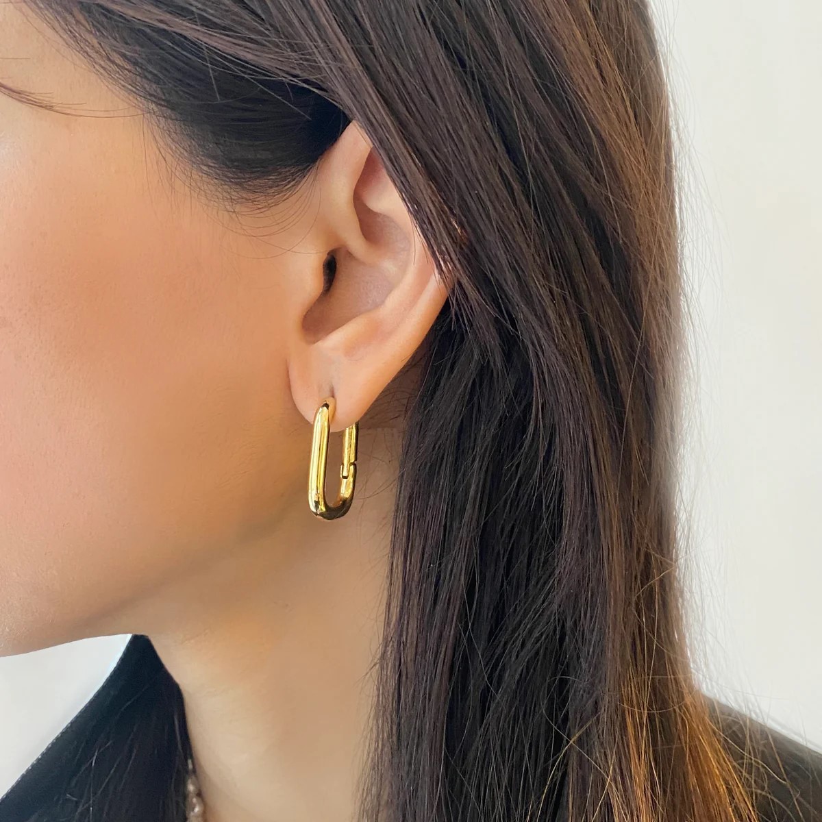 14k Yellow Gold Large Rectangle Paperclip Huggie Hoop Earrings Gift For Women