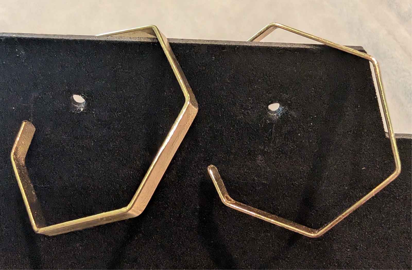 Ladies Sparkly Gold Pentagon Hoops Earrings