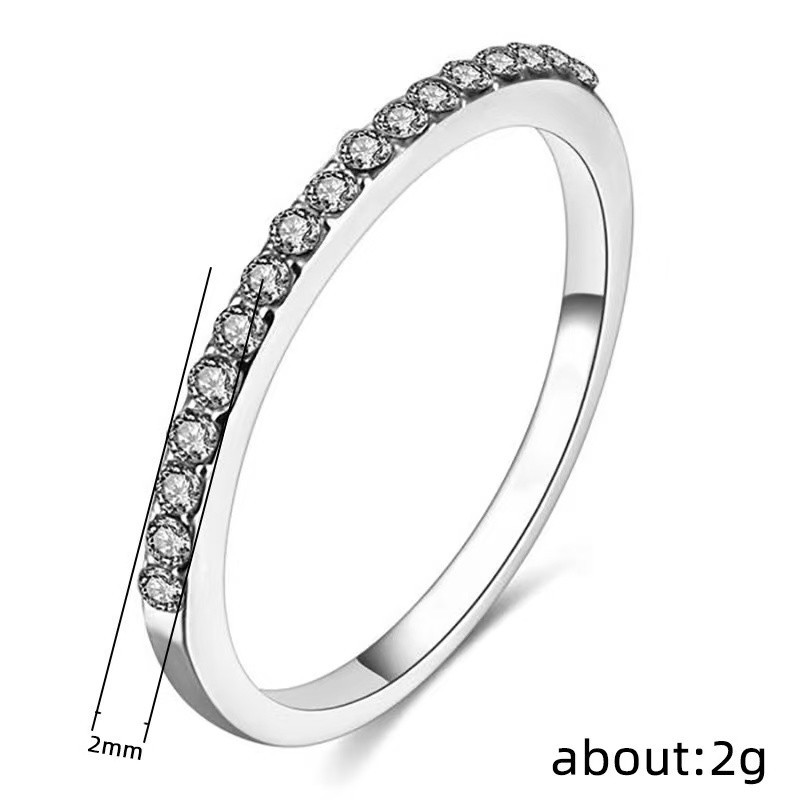 Classic Women 18K Gold Plated 2MM Thin Sparkling CZ Band Ring Wedding Engagement