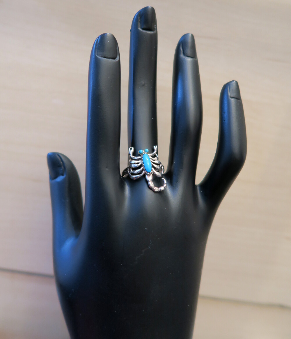 925 GENUINE SILVER 🦂 Turquoise Ring Scorpion, Size 56 (18)