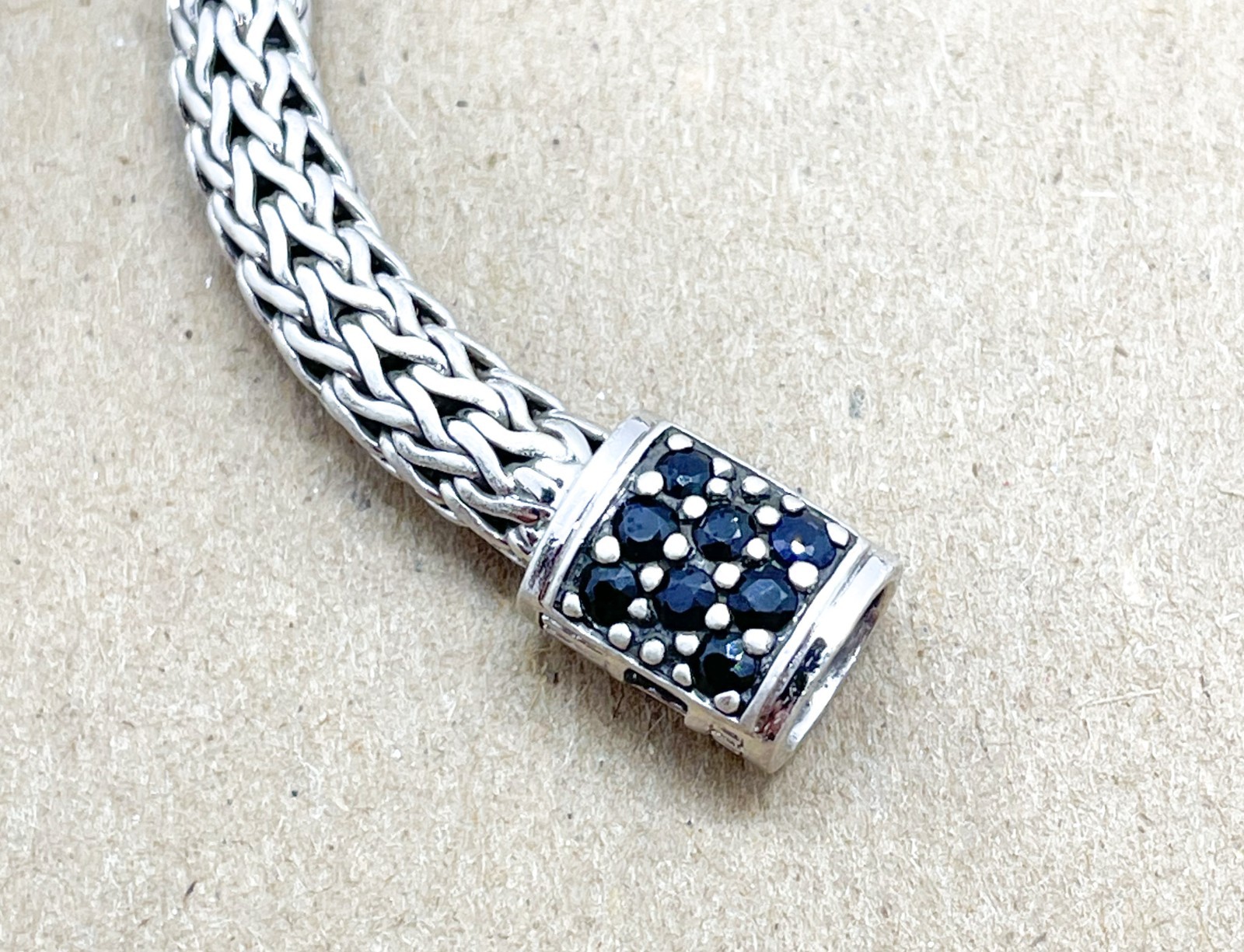 John Hardy Black Sapphire Woven Wheat Bracelet 5mm Sterling Silver Medium 7.25″