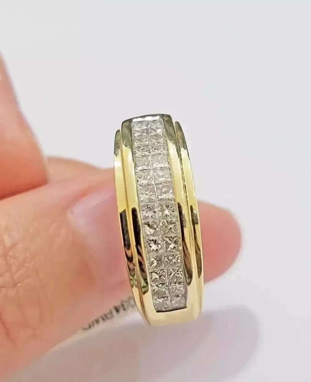925 Silver Princess Simulated Diamond Wedding Band Ring 14K Yellow Gold Plated
