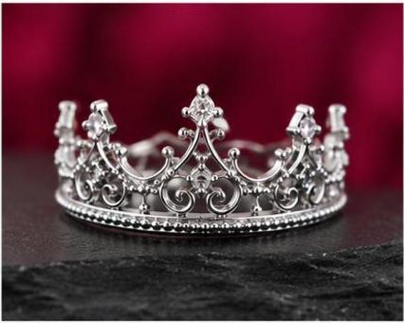 925 Sterling Silver Crown Ring Princess Tiara Queen Filigree Minimalist