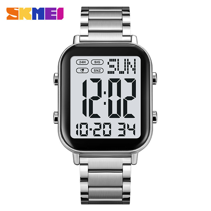 NEW Men Watch Rectangle Digital Wristwatch Full Steel Electronic Digital Watch