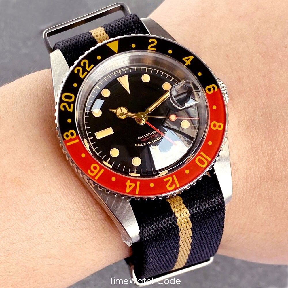 NH34 GMT Watch for Men Diving 20BAR Waterproof Retro Dial Domed Sapphire 38mm