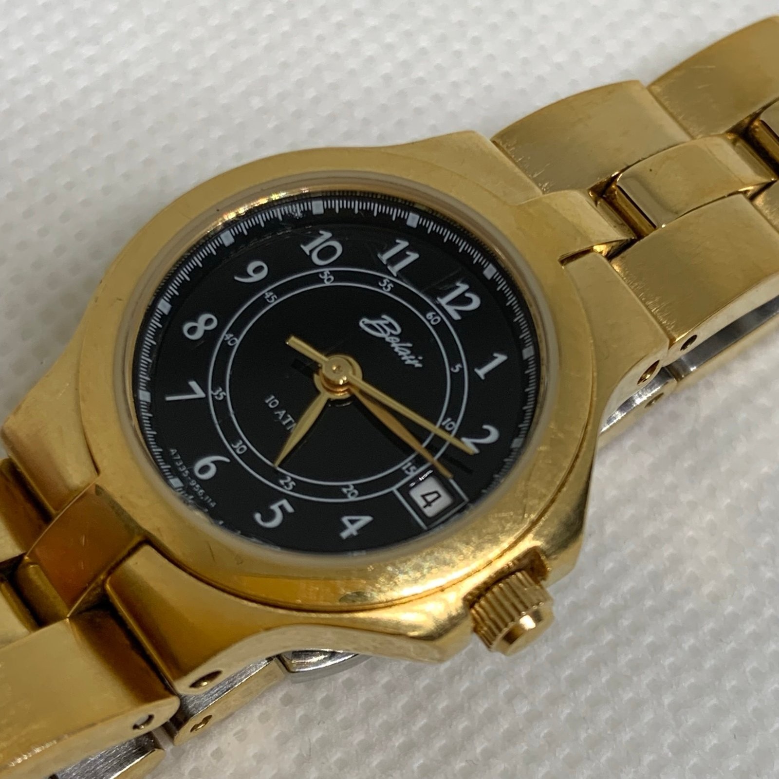 Belair watch women date gold tone black dial 23mm 956-114 quartz 5.5” running