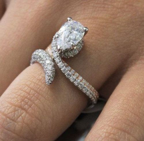 Ring; 2 Color 14k Gold Filled Pear White Zircon Stone 925 Sterling Silver Size 7