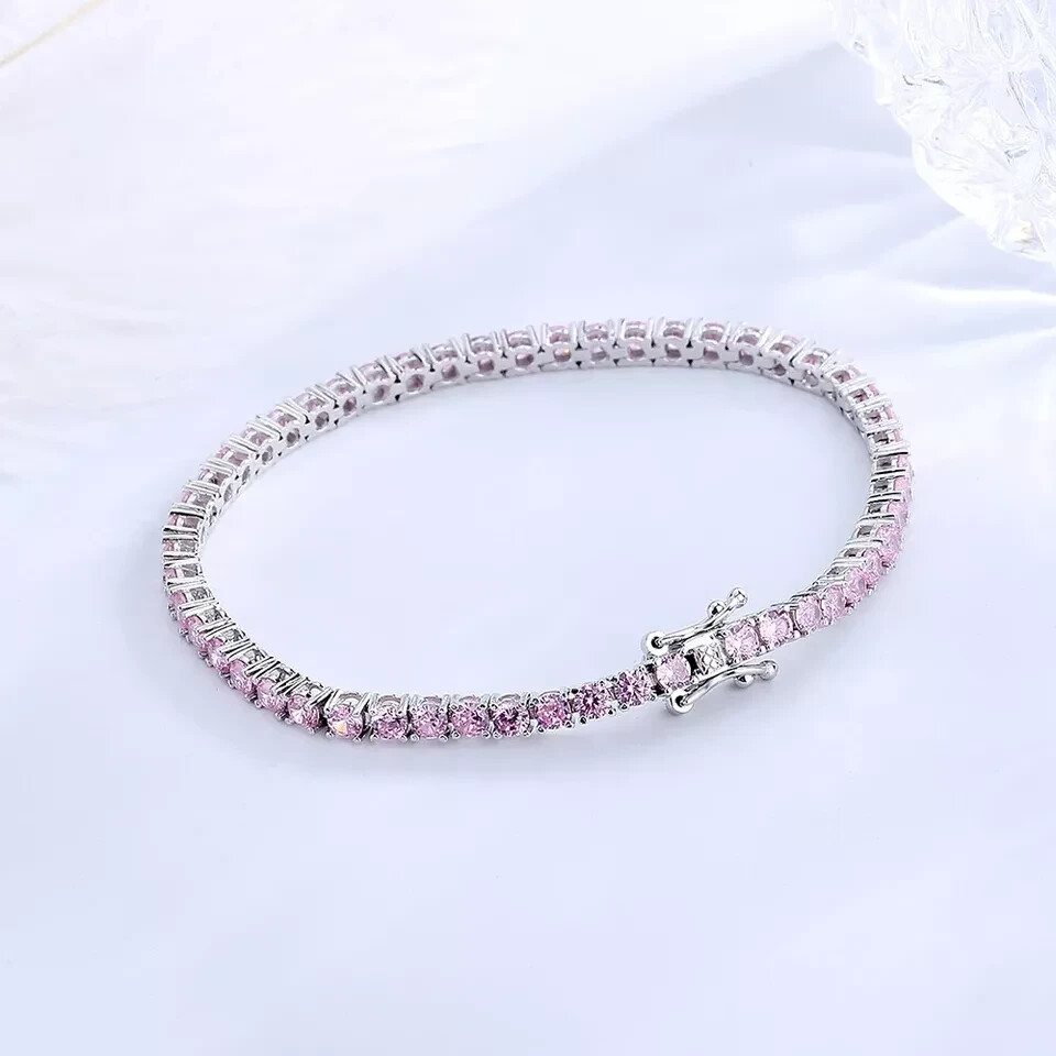 8Ct Round Lab Created Pink Sapphire Tennis Bracelet 14K White Gold Plated 7.5″In