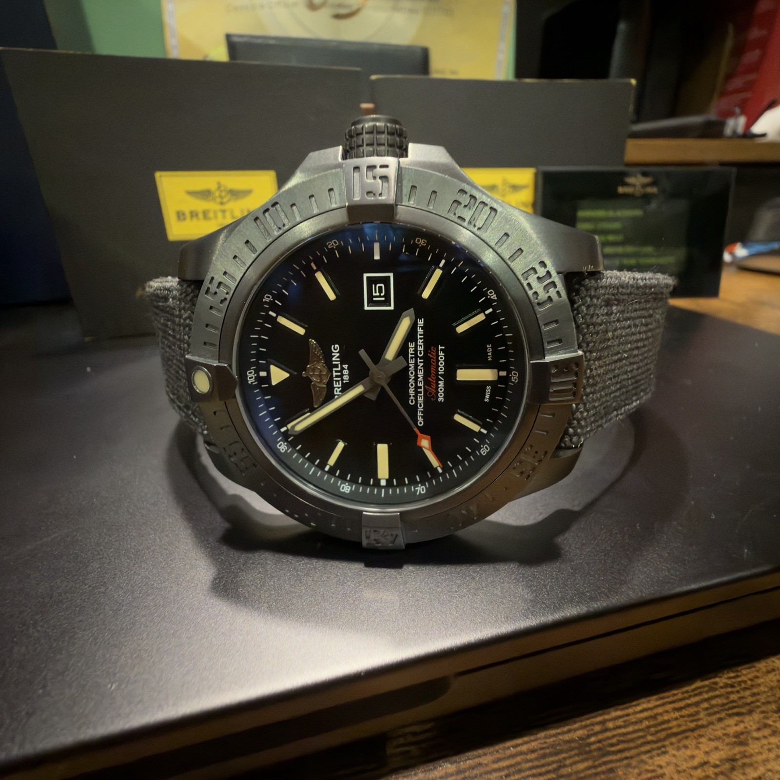 Breitling Avenger Blackbird 48MM Titanium Canvas Strap Men’s Watch V1731010 BD12